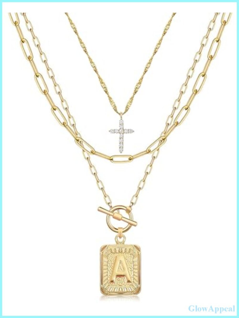 Layered Initial Necklace Set 14K Gold Plated Brass Paperclip Chain